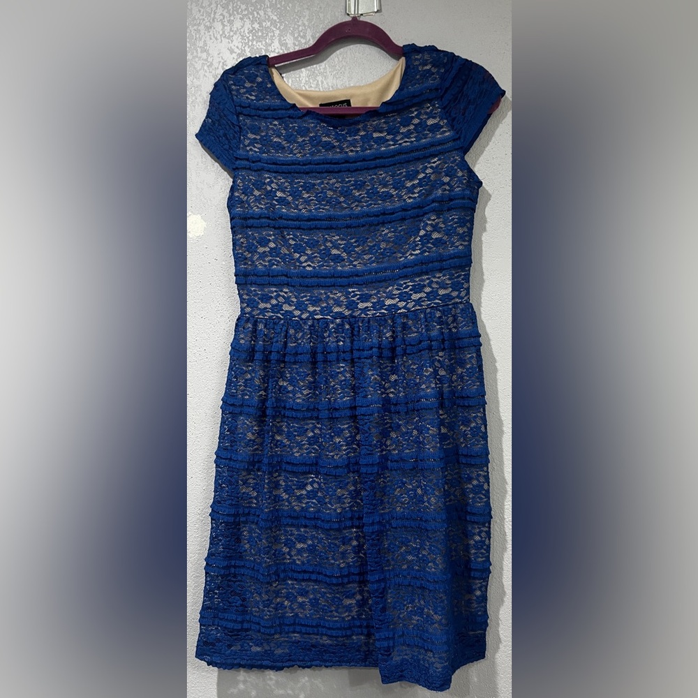 Enfocus Studio Royal Blue Floral Pattern On LaceTiered Dress Size 8